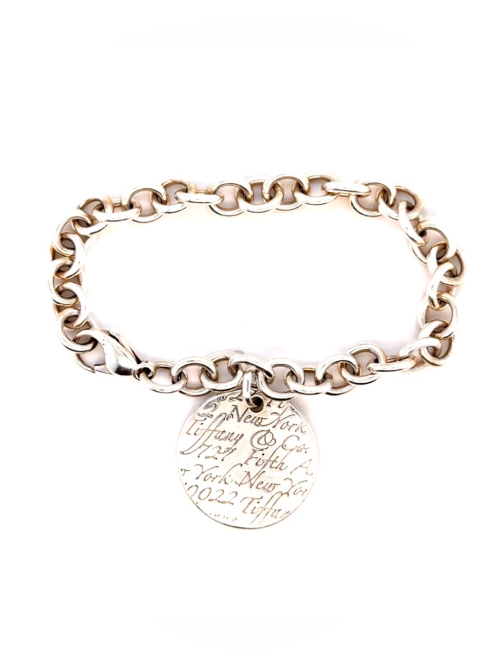 Tiffany &‎ Co. Sterling Silver Round Script Tag Link Bracelet